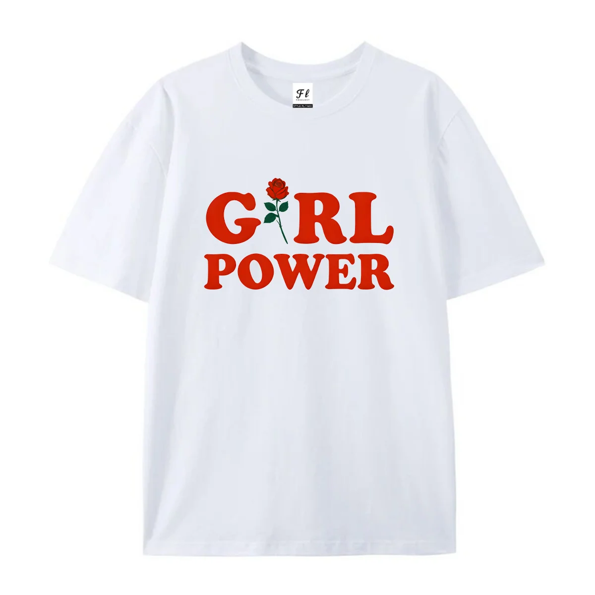 Women Round Neck T Shirt Girl Power Rose Letter Graphic Tee Casual Short Sleeve Tops Inspirational Style Summer Wear for Ladies