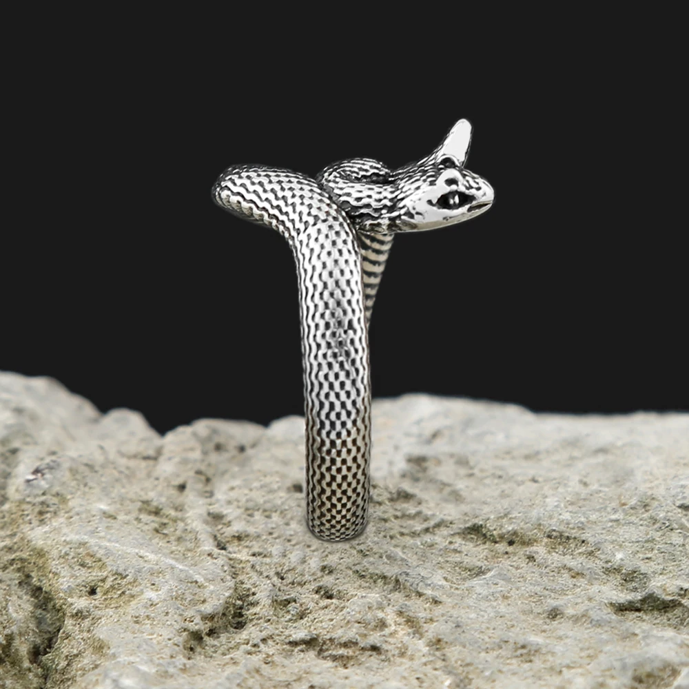 Punk Hip Hop Simple Stainless Steel Snake Rings For Men Women Fashion Animal Snake Sliver Color Couple Ring Party Jewelry Gifts - view 2