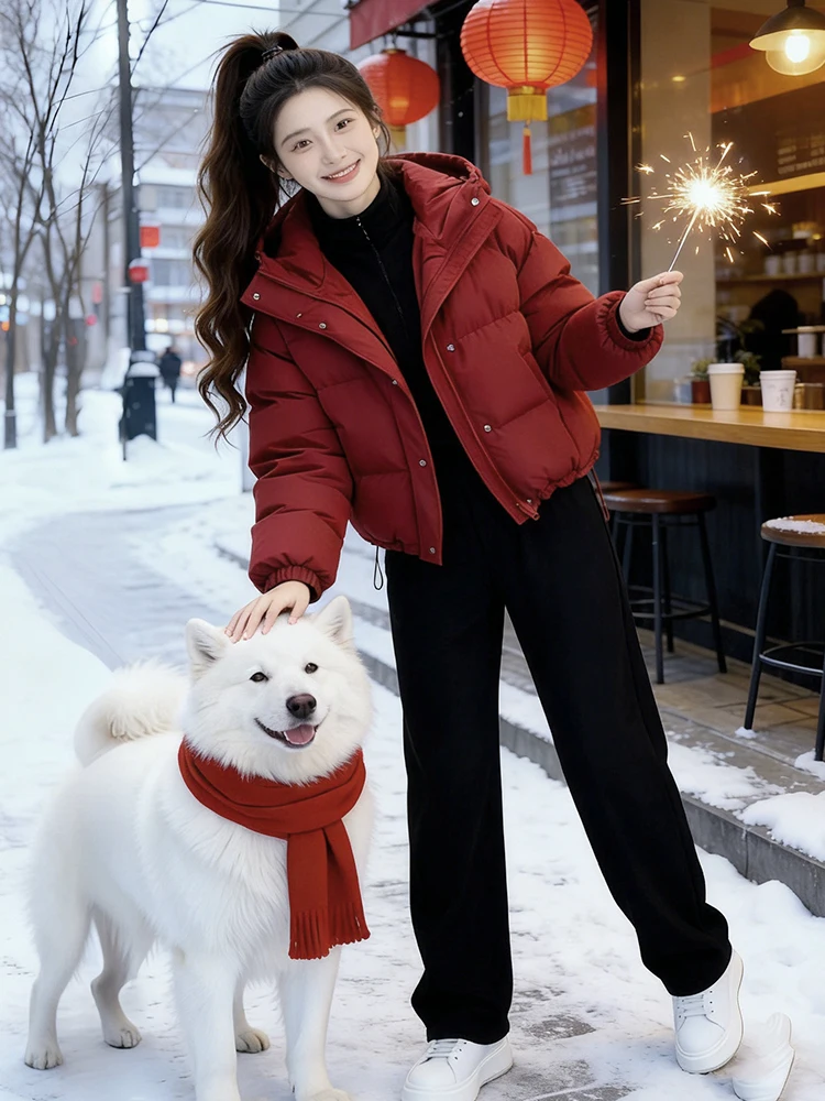 

Warm Thiened Hooded down Cotton Jaet Women's Coat Fce Lined Korean Sle Loose Fit Commute Faion Winter Outerwear