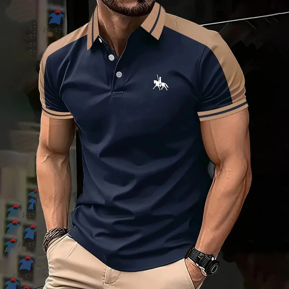 

Summer New Style Fashion Business Casual Short-Sleeved Polo Shirt Men's Trend High Quality Printed Lapel Color Matching T-Shirt