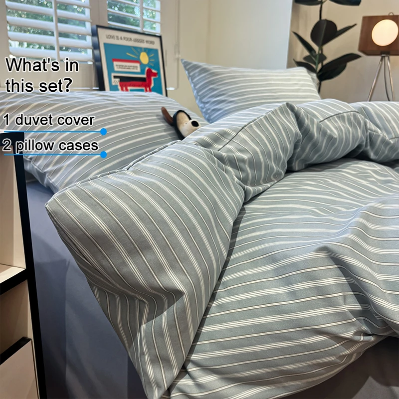 Stripe Style Microfiber Bedding Set 3‑Piece ,1 Duvet Cover & 2 Pillowcases,Soft Breathable Wrinkle‑Resistant Duvet Cover Set