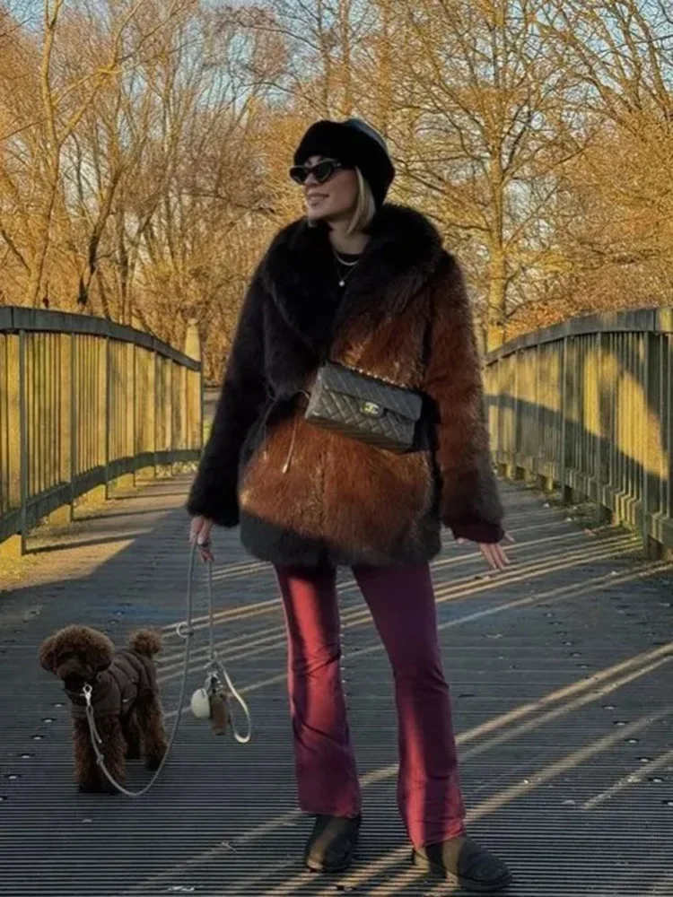 Autumn And Winter New Europe And The United States Retro Style Brown Faux Fur Effect In The Long Coat Coat Women's Clothing