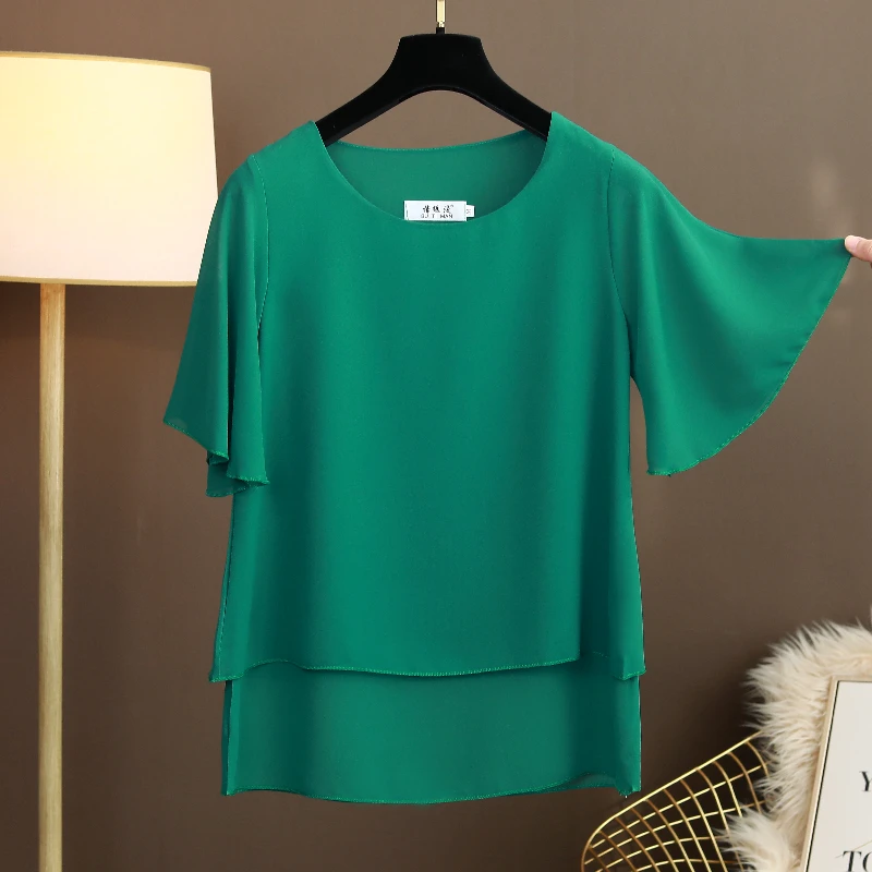 

Faionable Loose Women's Summer 2024 ort Sve Chiffon irt Base Layer T-irt Korean Sle round Ne Casual Top