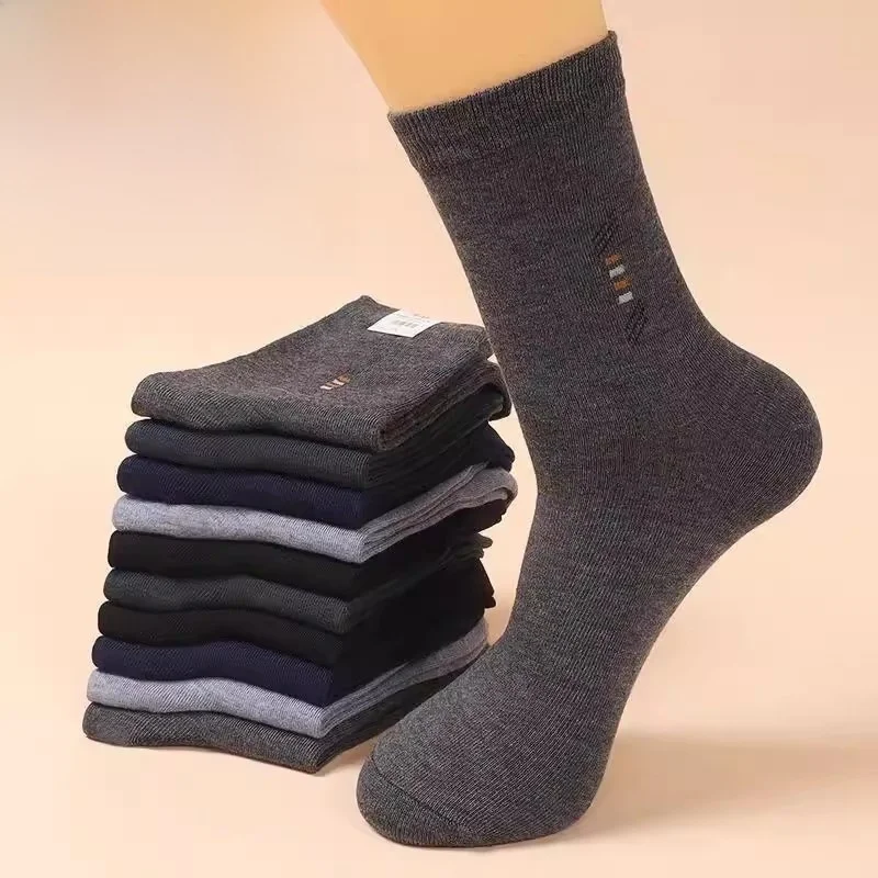 

Men's Long Tube Sos Anti-Odor Sweat Absorbent Thiened High Tube Bla Sports Sos Cotton Pure Color Winter Warmth Sos