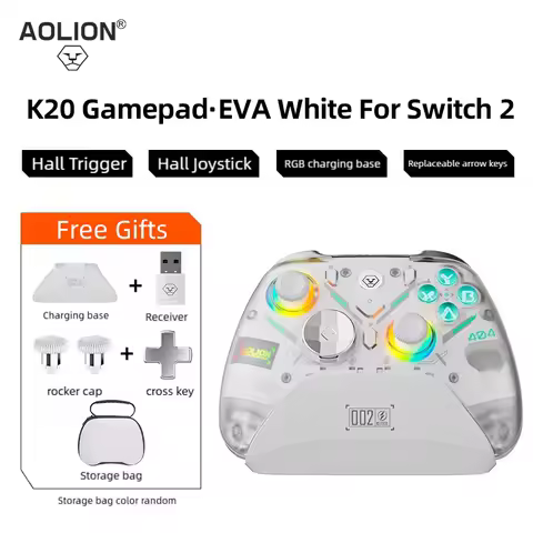 Aolion K20 RGB Wireless Gaming Controller With Charging Dock Hall Effect Joystick Trigger for Nintendo Switch/PC/NS2/IOS/Android