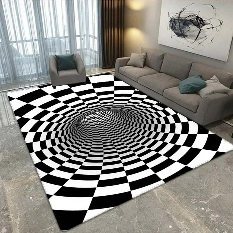 3D Vortex Illusion Carpet Entrance Door Floor Mat Abstract Geometric Optical Doormat Non-slip Floor Mat Living Room Decor Rug