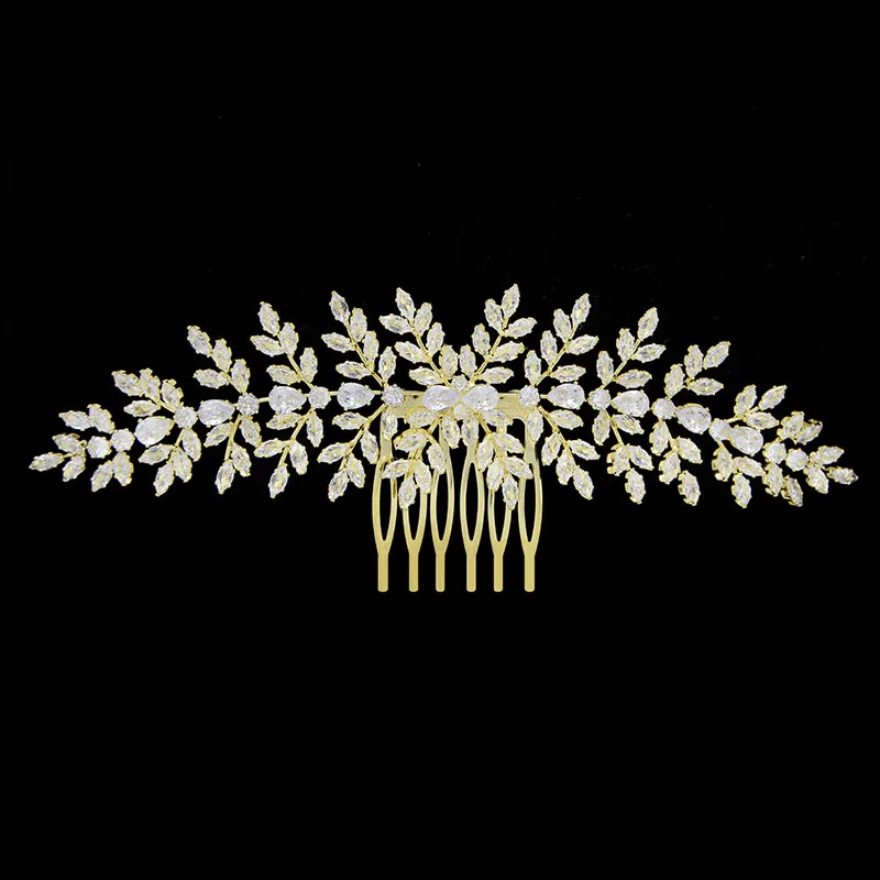 SLBRIDAL Luxury Trendy Charm Sparkling Fashion Cubic Zirconia Bridal Hair Comb Wedding Women Girls CZ Jewelry Hair Accessories