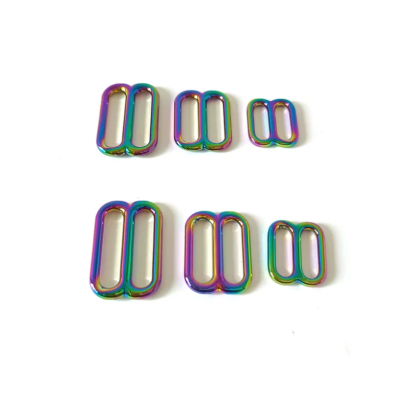 

100Pcs Rainbow Metal Tri Glide Buckle Adjuster For Bag Straps Belt Loop Hardware Cat Dog Collar Harness Clasp Sewing Accessory