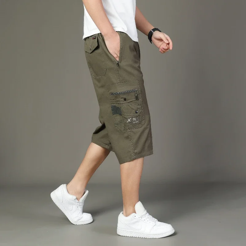 

Multi Pockets Cotton Cargo Shorts Men's Fashion Solid Quick Dry Joggers Calf Length Pants Summer Outdoor Breathable Shorts Male