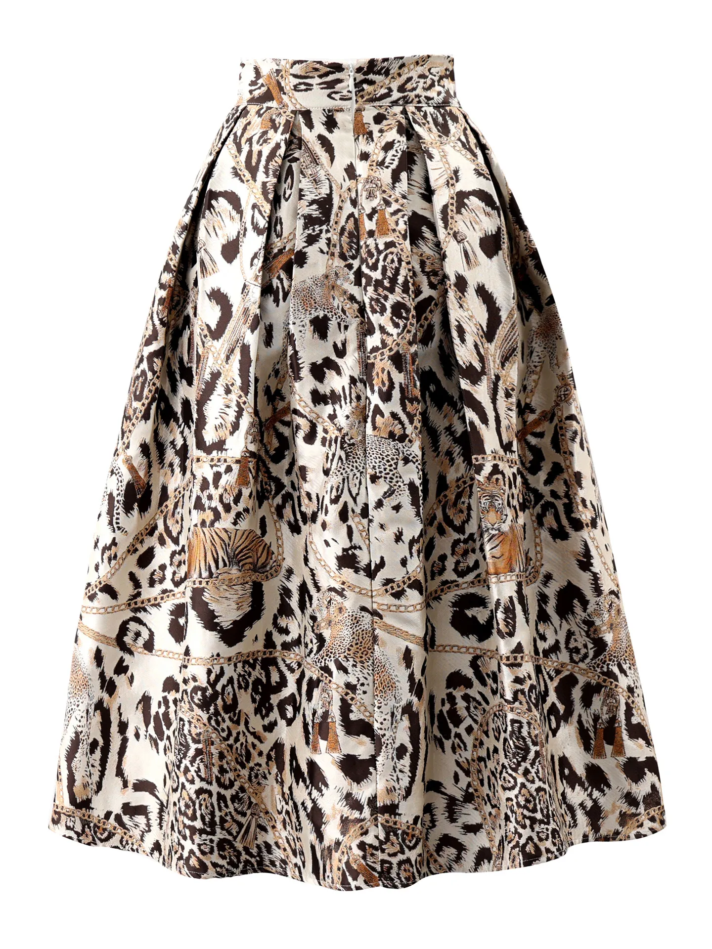 High Quality Spring Autumn Lady Vintage Leopard Jacquard A-line Skirt Elegant High Waist Mid-length Casual Women Puff Skirts