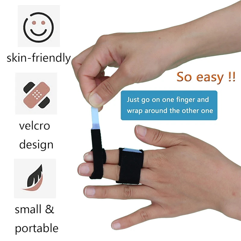 Wanmu Buddy Tape, 10 fasce per dita imbottite, con gancio e anello, per supporto per dita ferite, inceppate e gonfie, lavabili e riutilizzabili (nero