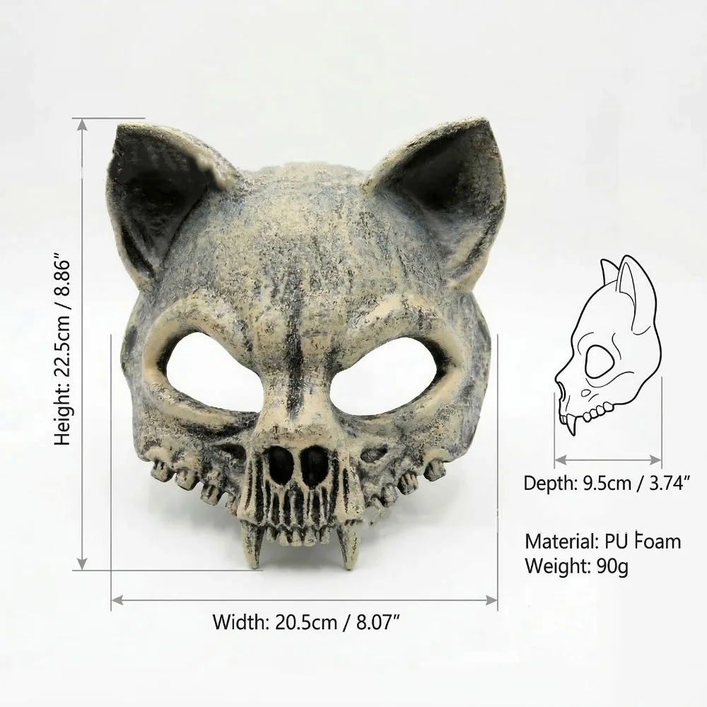 Skull Cat Mask Skeleton Full Face Animal Skull Mask Realistic Scary Head Mask for Masquerade Carnival Prom Cosplay Party Props view 5