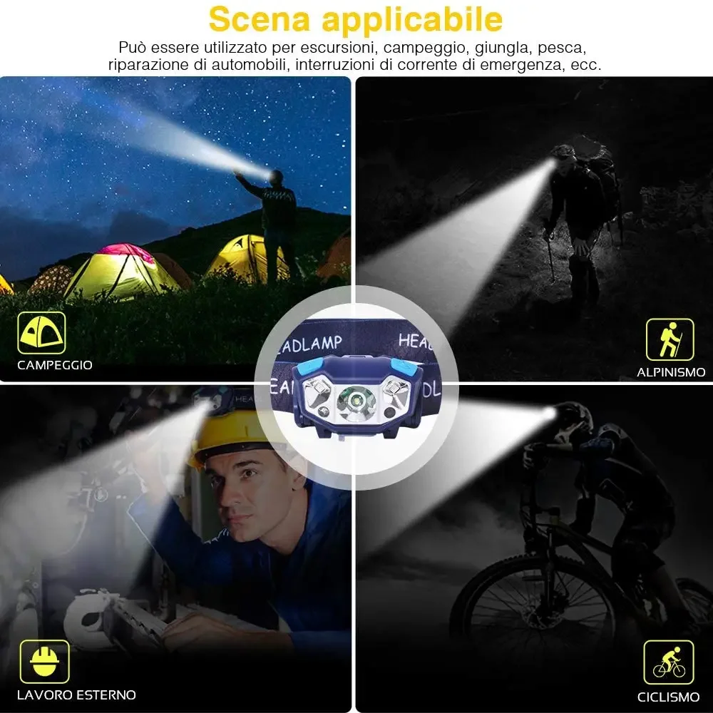 Q5 Sensor de Movimento faróis LED, recarregável, impermeável, cabeça tocha, camping, pesca lanterna, super brilhante, inteligente indução farol