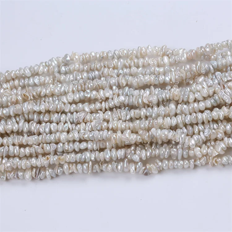 7-8mm White Keshi Shape Freshwater  Middle Drilled Pearl Strand