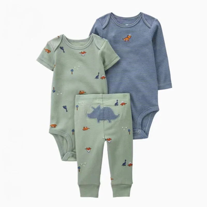 3PCS Baby Boy Clothes Autumn Newborn Baby Clothes Bodysuits+Pants Animal Outfit Infant Pajama Pure Cotton Sets 0-24M Jumpsuit