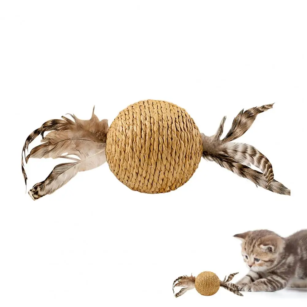 Jouet pour chat avec plumes, jouet pour chat avec plumes, boule à gratter en Sisal avec plume pour dents de chaton, Anti-morsure pour ludique