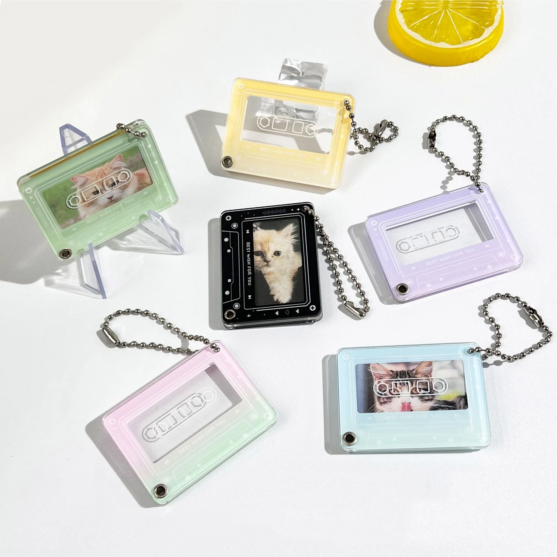 Music Player Photo Frame Keychain Acrylic Slide 1 Inch Photo Organizer Photocard Case Hanging Pendant for Bag