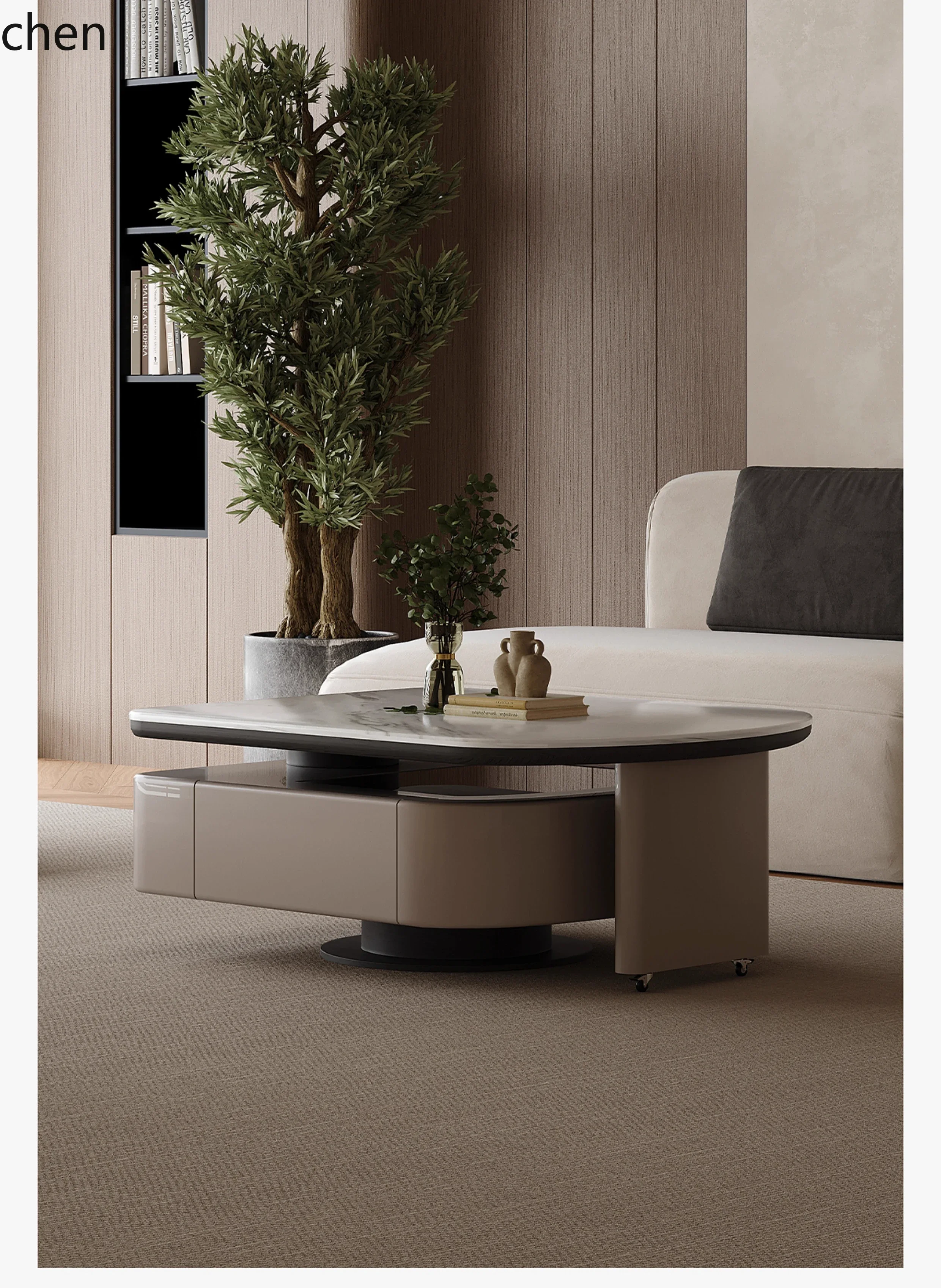 HYS minimalist rotating living room household high-end atmosphere microcrystalline stone coffee table simple and modern