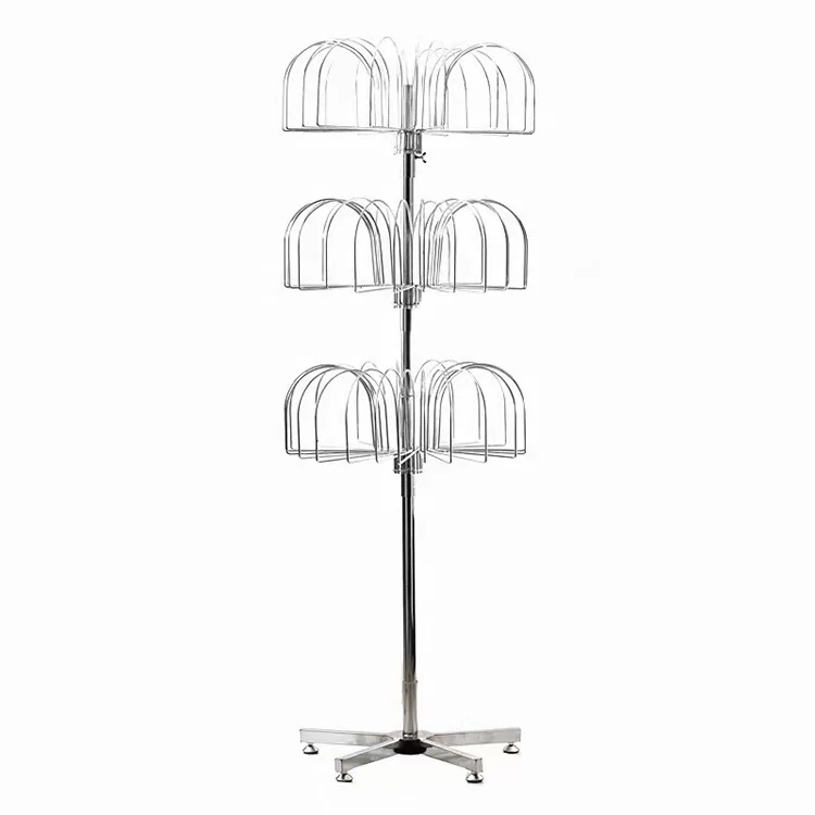 

High Quality Store 3 Layer Metal Hat Display Rack with Wheels for Retail Store