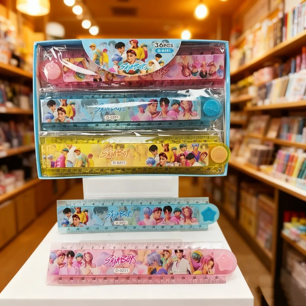 Korean Girl Group Anime Plastic Folding Ruler Set 30cm/11.8in Straight Triangle Geometry Math Measuring Tools