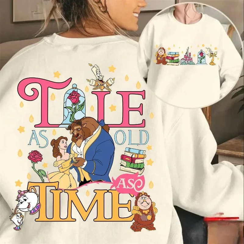 سويت شيرت مطبوع على الوجهين من Disney Princess Bookstore Legend PNG، Beauty and The Beast Princess Journey