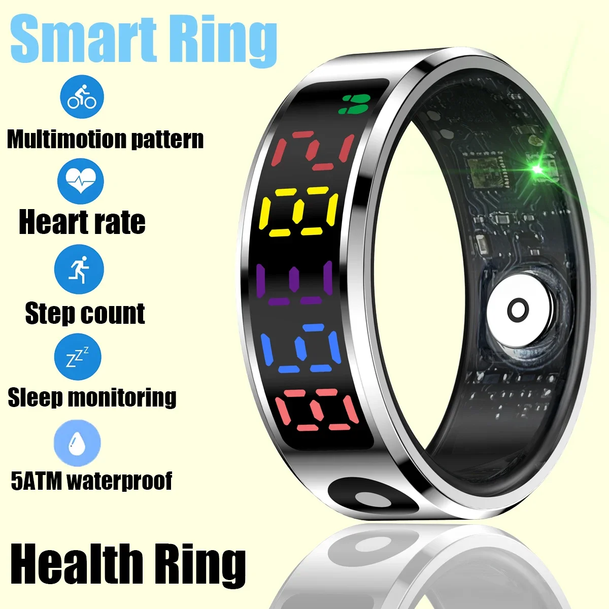 

New Display Screen Smart Ring For Xiaomi Samsung, 5ATM Waterproof Gesture Swipe Video/Brush Tiktok Health Monitor Smartring