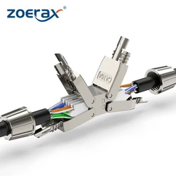 ZoeRax Cat6A Cat7 Cáp Mở Rộng Ngã Ba Adapter Kết Nối Hộp RJ45 Lan Cáp Nối Dài Cổng Kết Nối Đầy Đủ Che Chắn Toolless