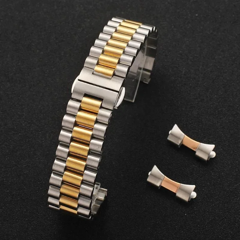 10 12 13 14 16 17 18 19 20 21 22mm Solid Full Stainless Steel Watch Band Curved +Flat Head Universal Wrist Strap Folding Buckle