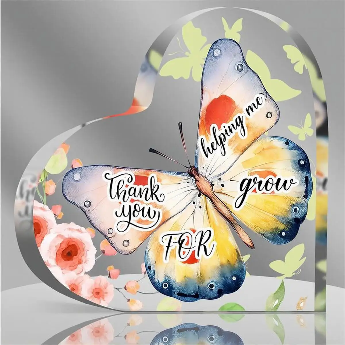 Female gratitude gift, teacher boss colleague gratitude gift, heart-shaped acrylic butterfly desktop decoration