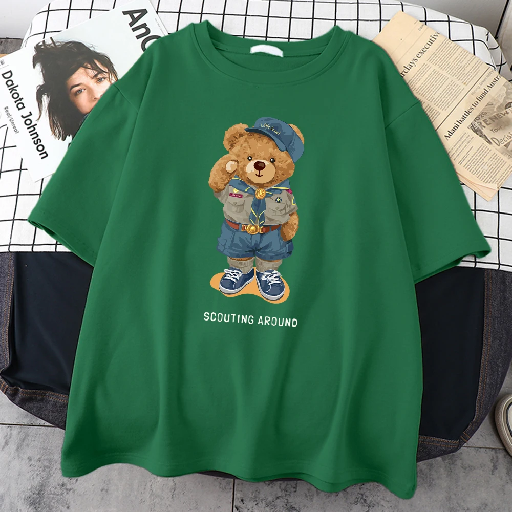 Cute Teddy Bear Salute Scoring Around Cotton T-Shirt Aesthetic Sport Tee Shirt Essential T-Shirts Individual Oversized T-Shirts