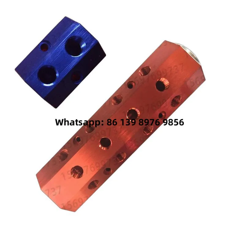 American-Made Non-Standard Custom 5-Way Aluminum Block Mold For Oil And Water 3468 Series Hydraulic Red And Blue Manifold