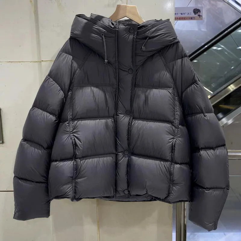 Women's Winter Top Coat Down Jacket White Duck Down Hooded Short Warm Thicken Simple Comfortable Casual Fashion Niche Versatile