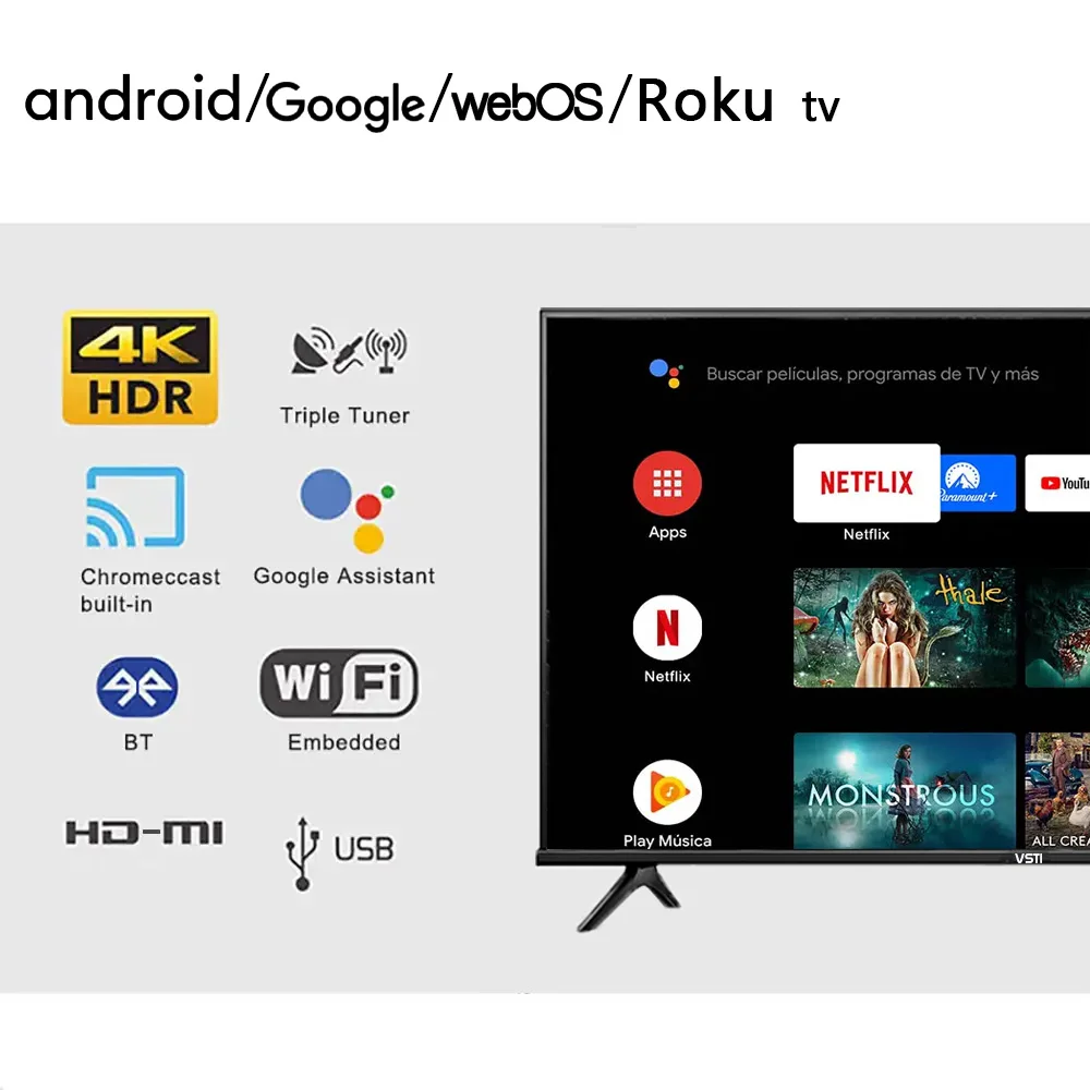 50 Inches Smart LED TV Android WiFi 4K HDTV With High Definition For Living Room Hotel Use Including Inch Models