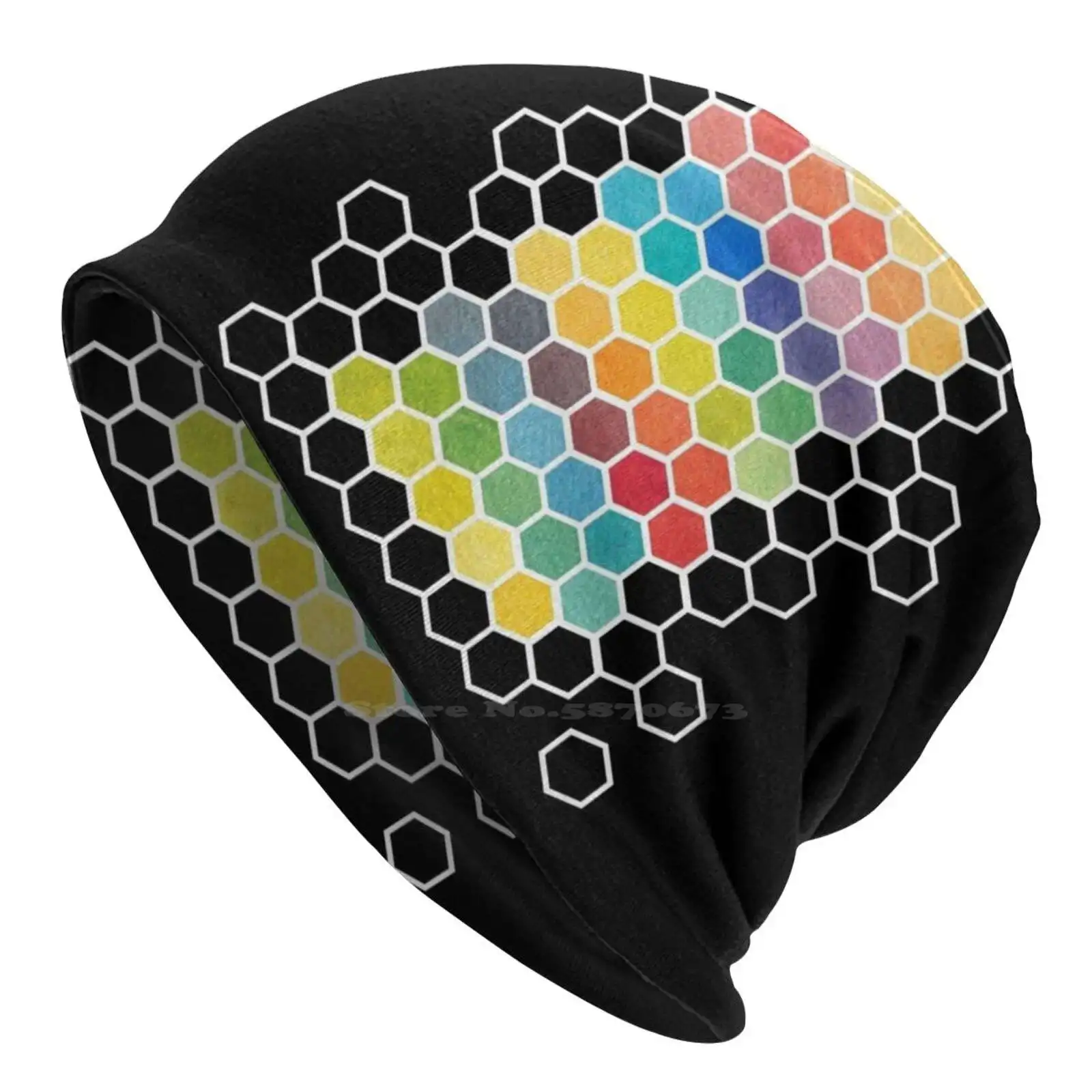 Abstract Fun Knitted Hat Warm Beanie Outdoor Caps Abstract Geometric Colorful Colors Hexagon Watercolor