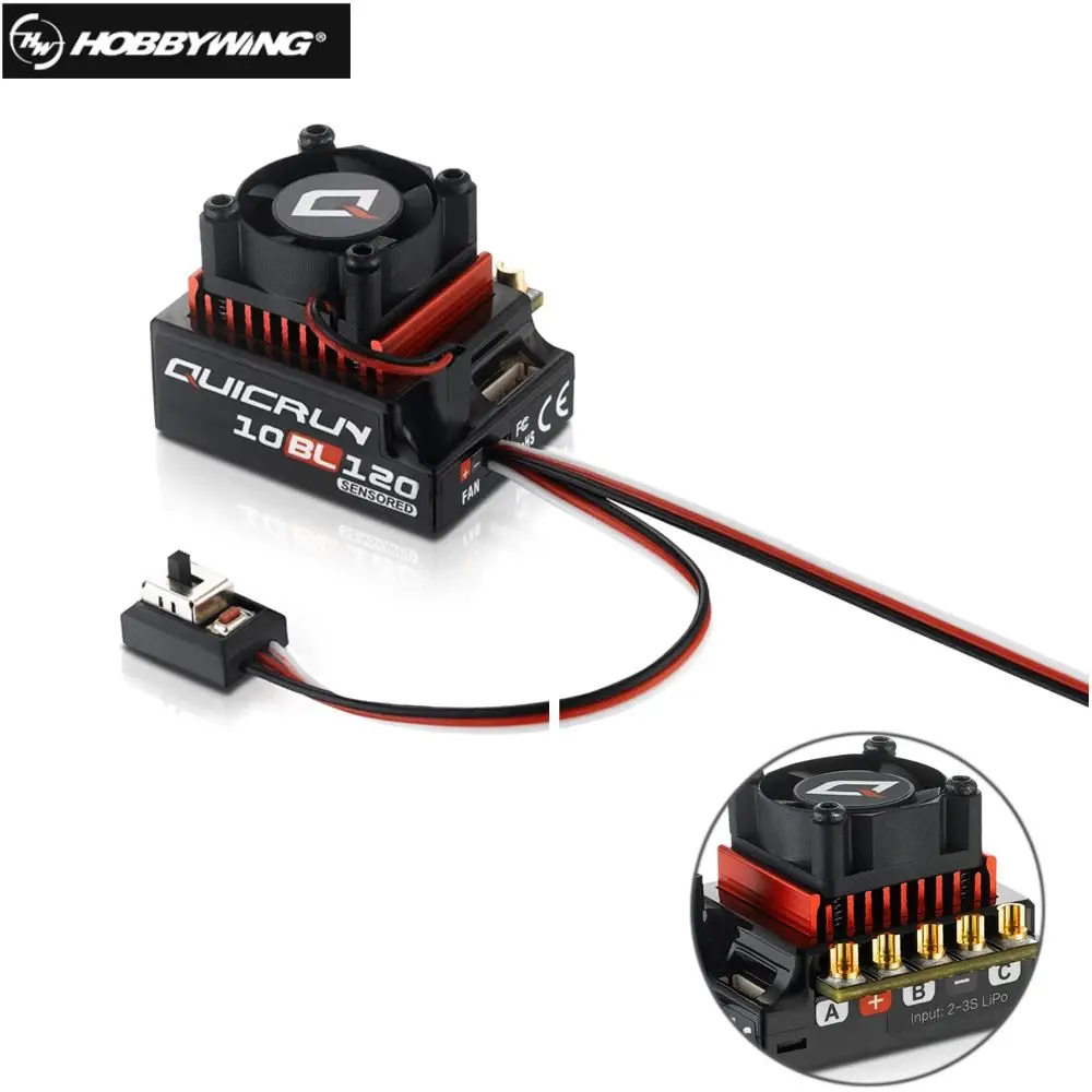 

Original Hobbywing QUICRUN 10BL120 Sensored 120A 2-3S Lipo Brushless ESC Speed Controller For 1/10 1/12 RC Mini Car