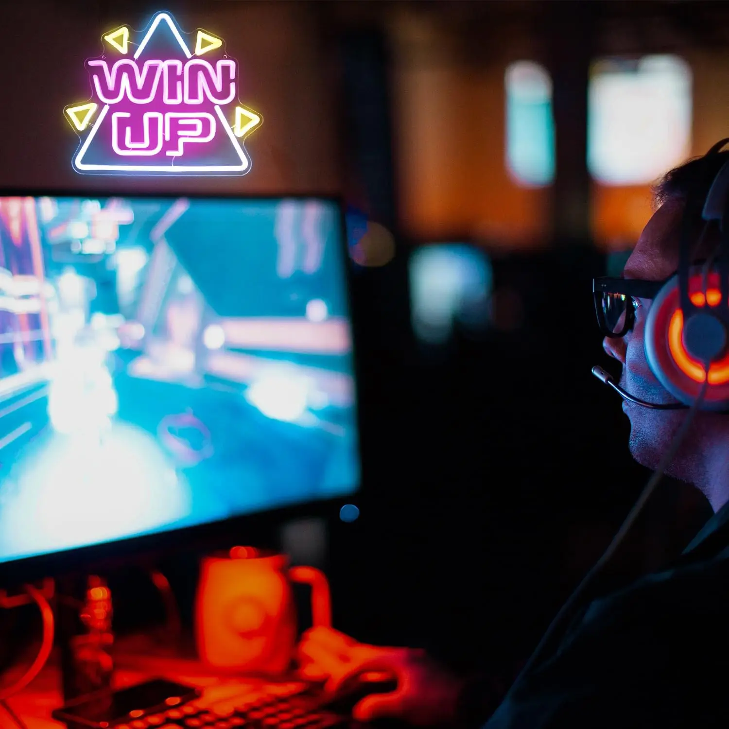 Win Up LED النيون تسجيل لعبة ديكور الحائط الوردي الأزرق الألعاب عكس الضوء 5/12 فولت USB بالطاقة ليلة ضوء لعبة غرفة ديكور ألعاب الهدايا #6