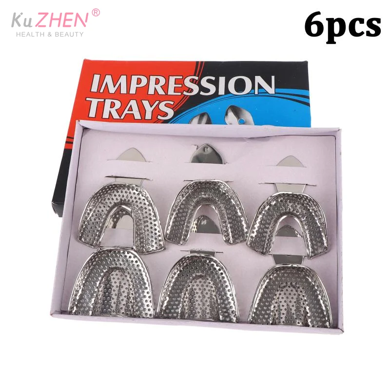 6Pcs Stainless Steel Upper And Lower Autoclavable Teeth Tray Teeth Holder Dentistry Impression Trays Lab Equipment Dental Tool