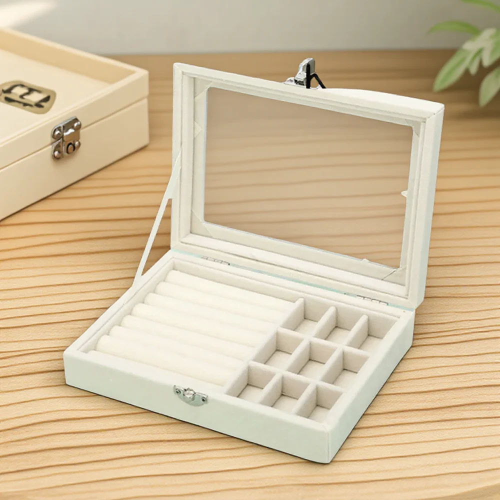 

Бархатный органайзер для колец, коробка с прозрачной крышкой, держатель для ювелирных изделий, пыленепроницаемый лоток для хранения колец, серег, несколько ювелирных изделий