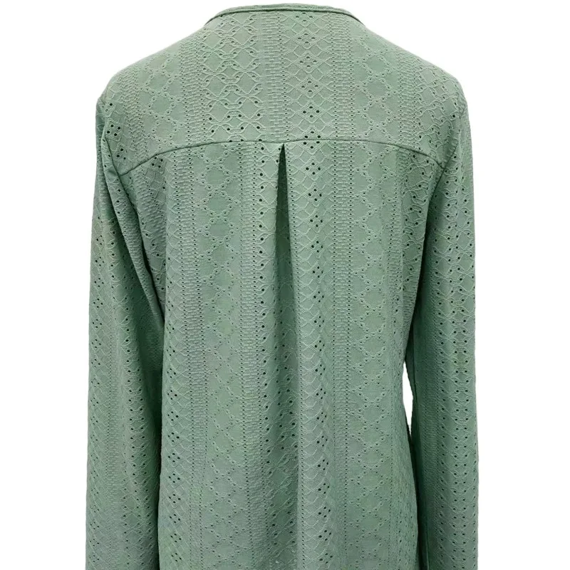 Spring and Autumn Women's Pullover V-Neck Zipper Hollow Solid Long Sleeve T-shirt Underlay Sexy Office DCasual Elegant Tops