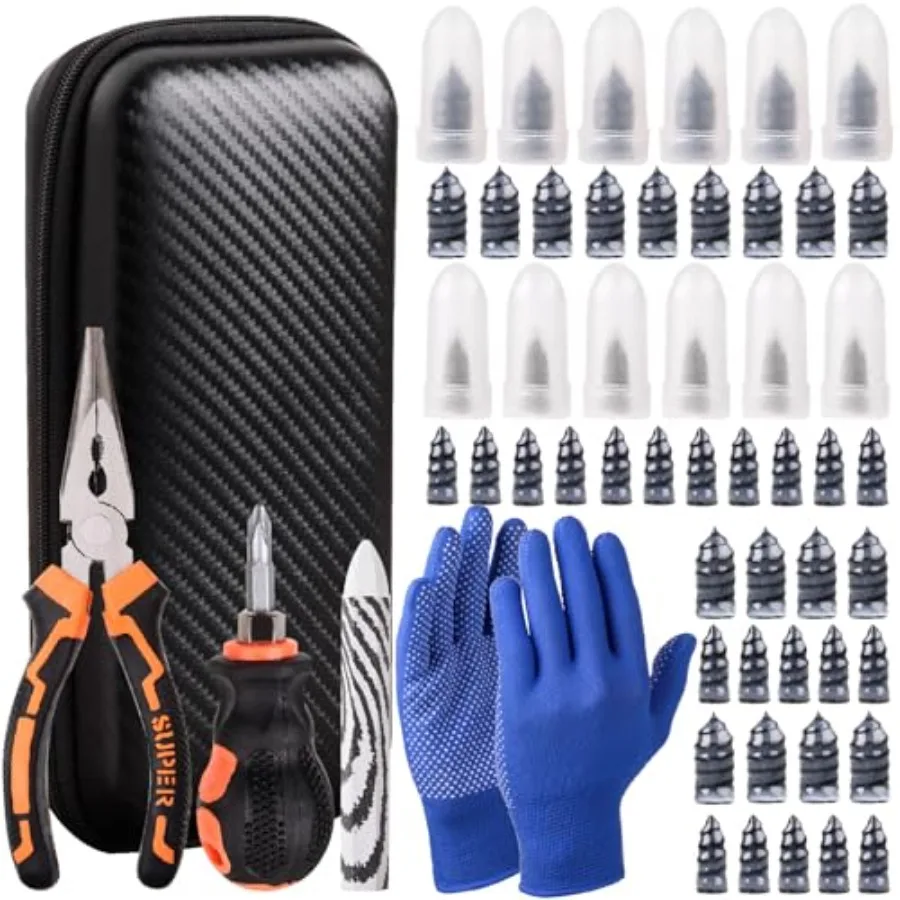 

100PCS tire Screw Plug Repair kit No Tire Removal Needed, tire sidewall Repair kit, Patch Plug Tools and Portable Storage Bag Q