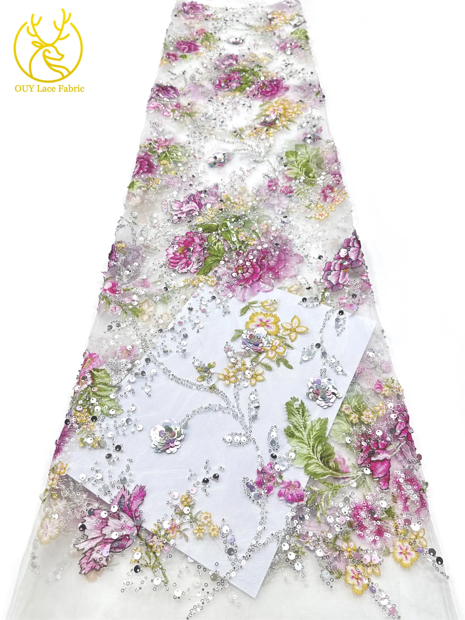 Elegante DIY handgemachte Stickerei-Blumenspitze, afrikanische Perlen-Spitze, französische Pailletten-Tüllspitze für Hochzeitskleid-Design – Detail 20
