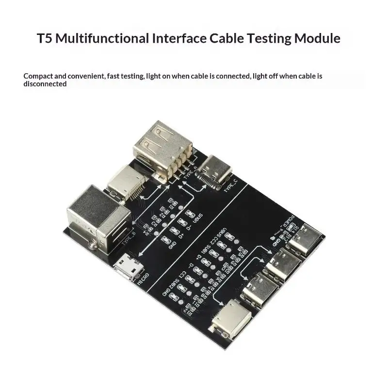 T5 Multifunctional Interface Cable Testing Module Type-C USB Data Line Detection Board For Wire Continuity Test