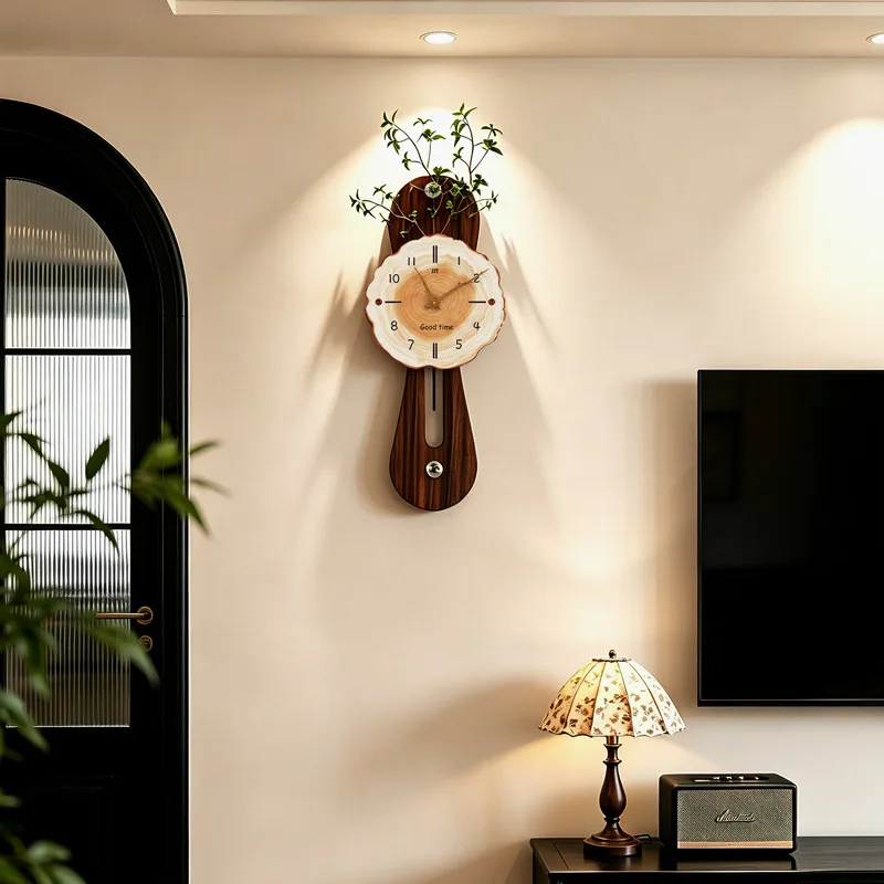 Vintage Minimalist Wall Clocks Casual Trunk Shaped Faux Greenery Silent Restaurant Wall Clock Office Living Room Home Decor