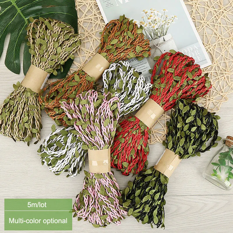 5Meters Artificial Leaves Natural Hessian Twine Wax Rope Vintage DIY Crafts Weave Burlap Ribbon Garden Wedding Party Decoration