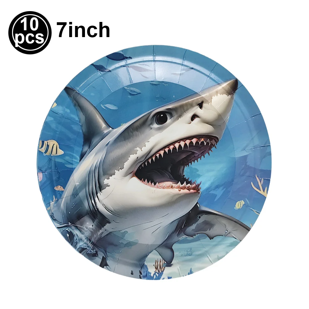 Sea Shark Themed Party Decorations Disposable Tableware Plates Nakpins Cups Under The Sea Shark Ocean Birthday Party Supplies