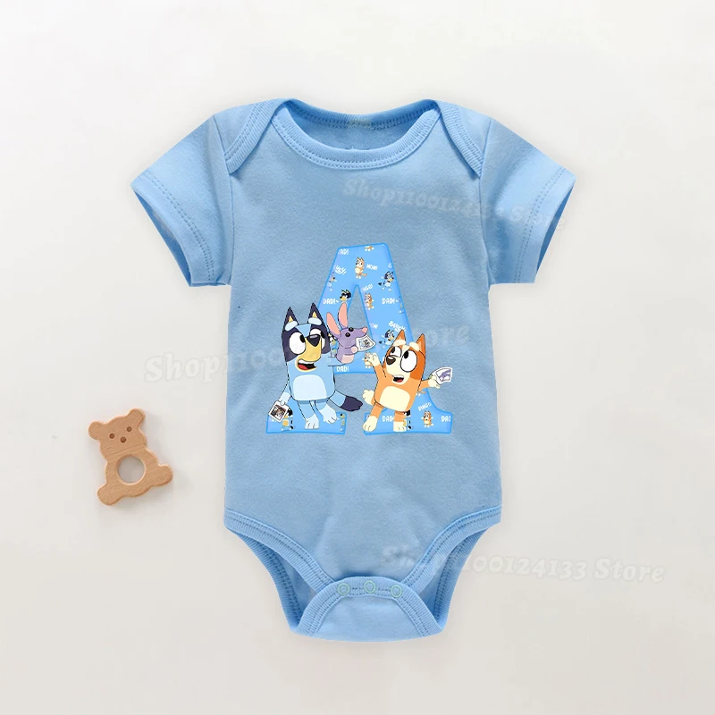 Bluey Baby Romper Cotton Newborn Jumpsuit Letters A-Z Heeler Family Anime Cartoon Print 3-24M Infant Clothes Safty Soft Bodysuit