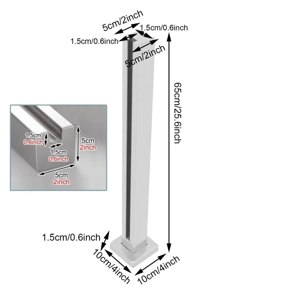 Palo per ringhiera in vetro da 65 cm Balustrade per ponte per balcone Palo centrale per balaustra in acciaio inossidabile 304 con slot per rubinetto e base robusta