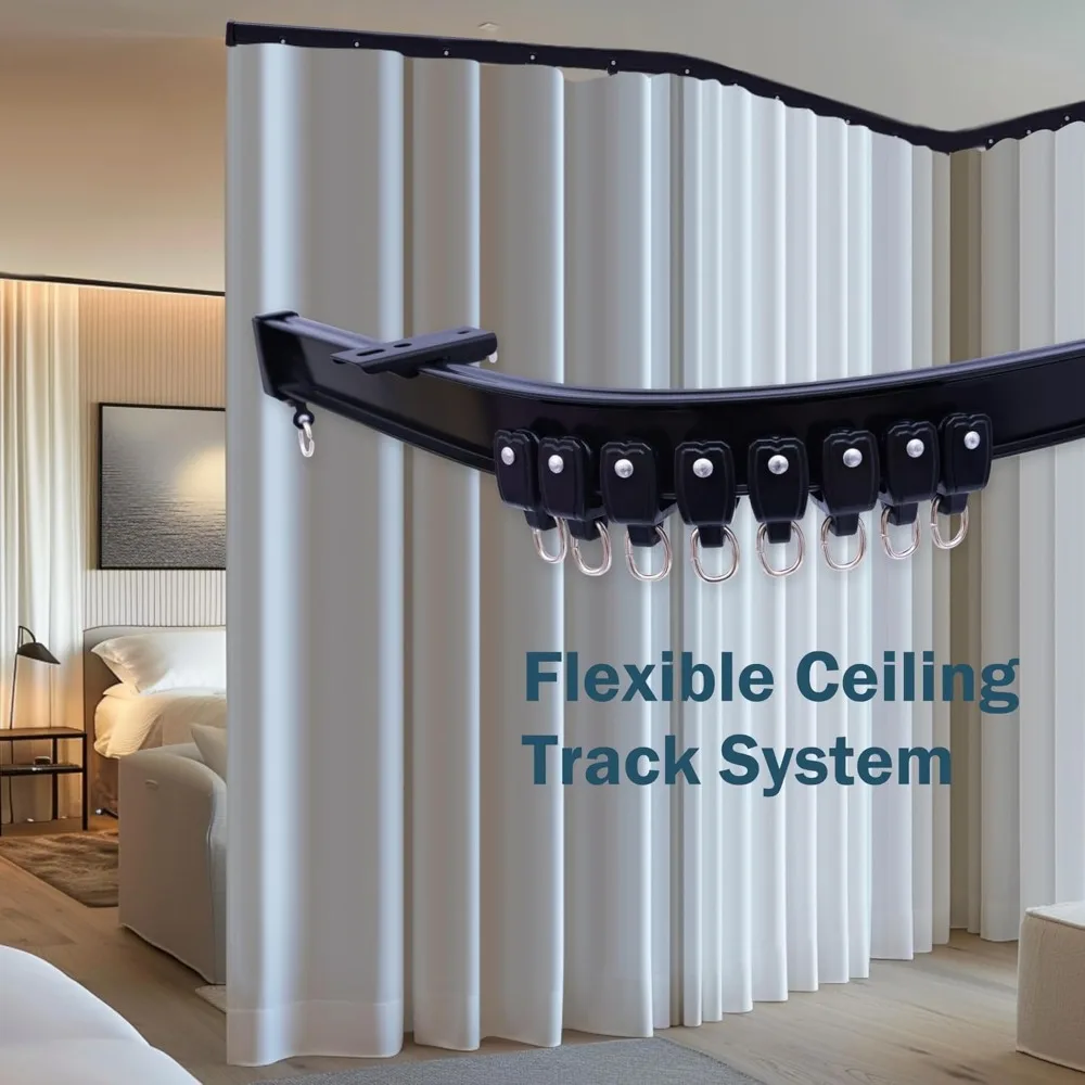 

Ceiling Curtains Track Aluminum Flexible Bendable Tracks Rod Room Divider Privacy Partition Separator RV Curtain Rail Hook Set