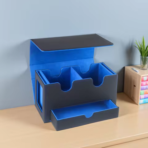 Game Card Deck Box with two display window and dice box,Holds 200+ Double Sleeved Cards,PU Leather Card Box Fits for TCG Card