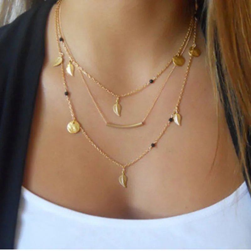 European And American Fashion Models Short Necklace Multi Layer Black Beaded women's Necklace  Hot  Wholesale